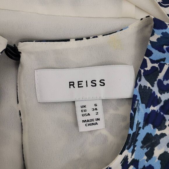 Reiss Livia Cutout Midi Dress Sz 2 Blue Abstract Leg Slit Silky Party Date Night - Picture 7 of 12